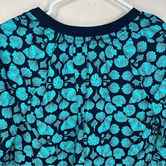XS CROWN AND IVY TEAL BLUE SEASHELL BLOUSE HENLEY  TOP BOHO LIGHTWEIGHT - Picture 6 of 10
